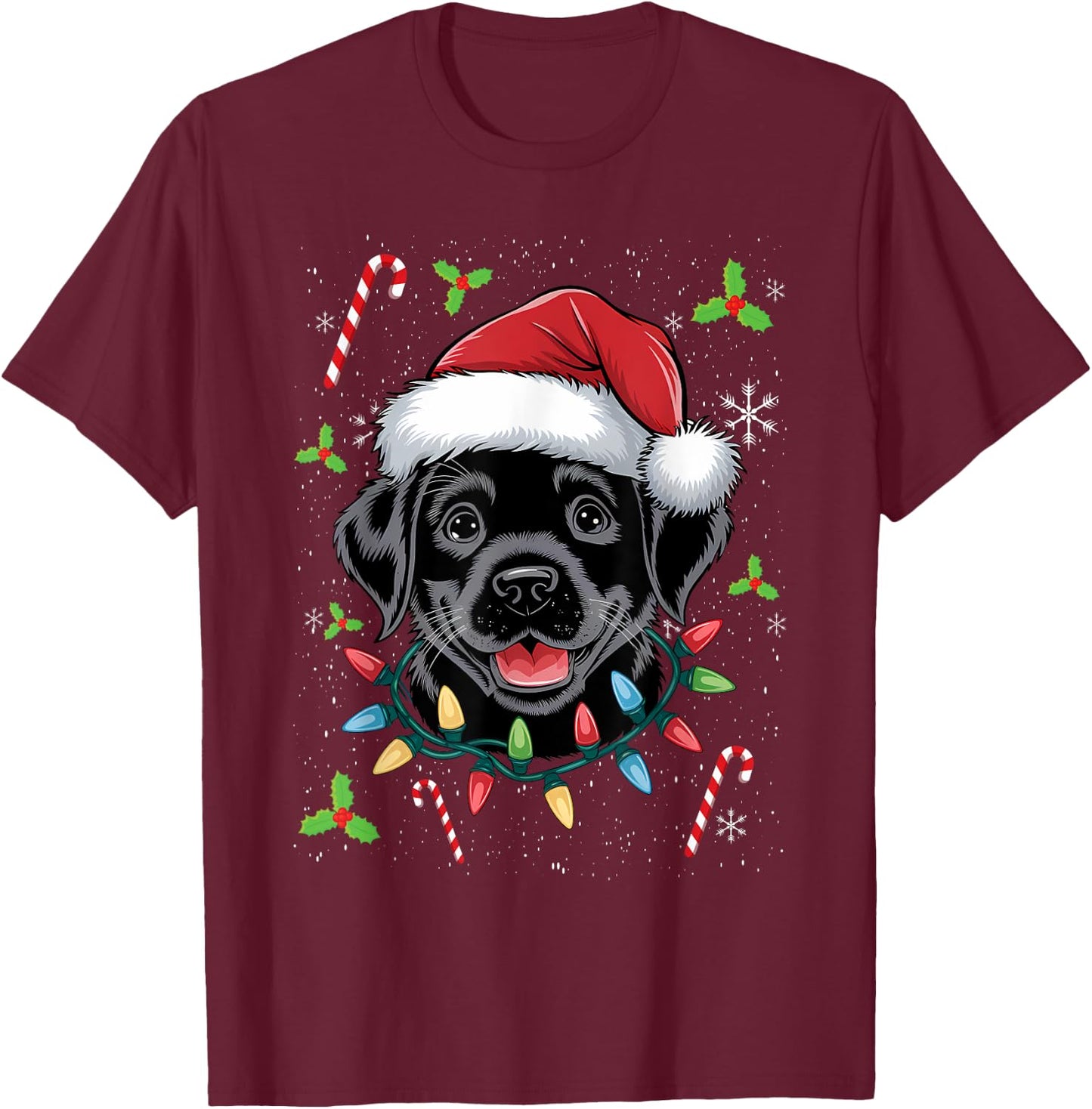 Black Lab Labrador Christmas Tree Light Pajama Dog Xmas Men Women Kids T-Shirt - T-Shirt | Maroon