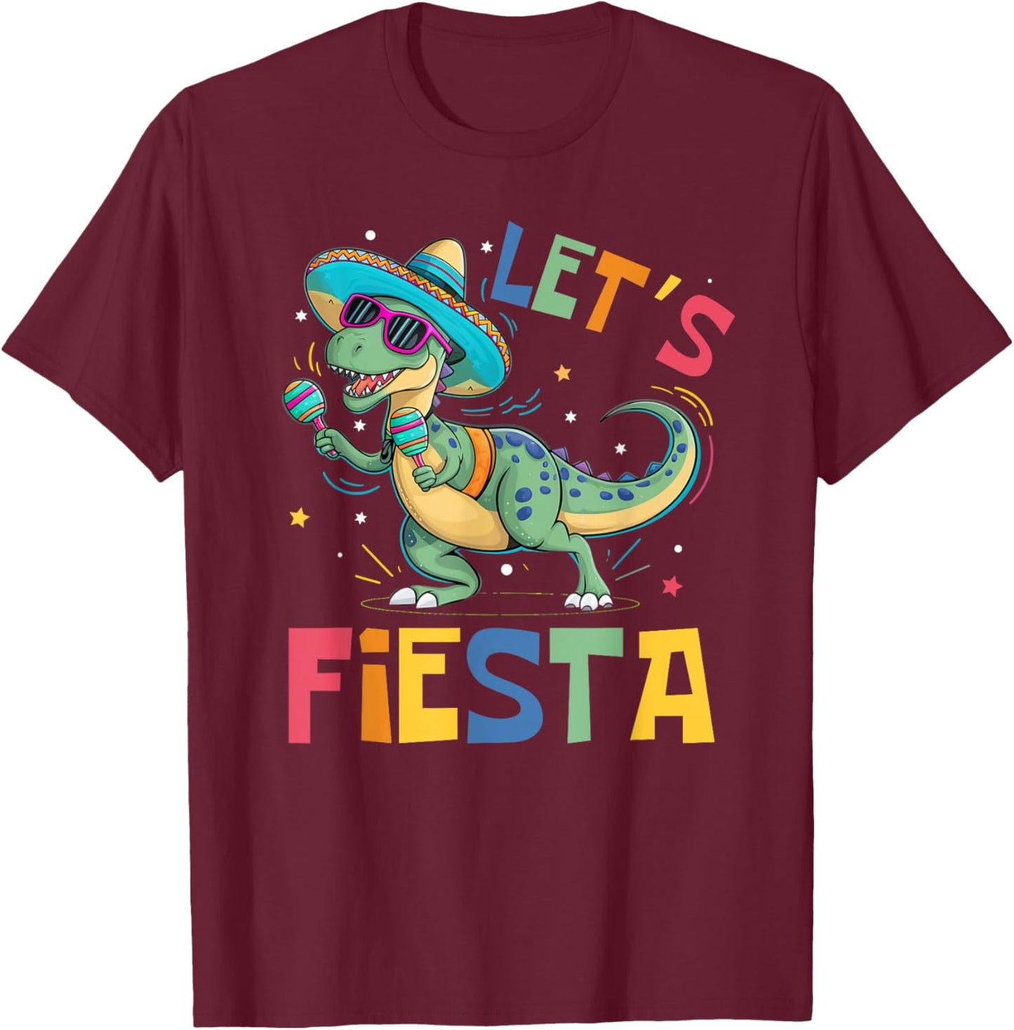 Let's Fiesta Trex Funny Cinco De Mayo Dinosaur Boy Girl Kids T-Shirt - T-Shirt | Maroon