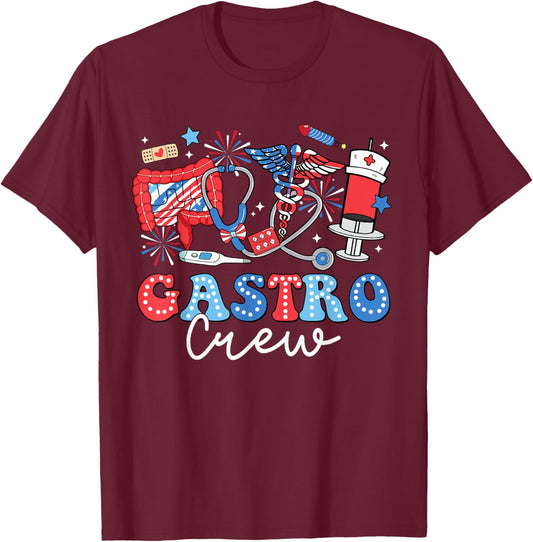 Groovy Gastro Crew Gastro Nurse USA Flag 4th Of July Men T-Shirt - T-Shirt | Maroon