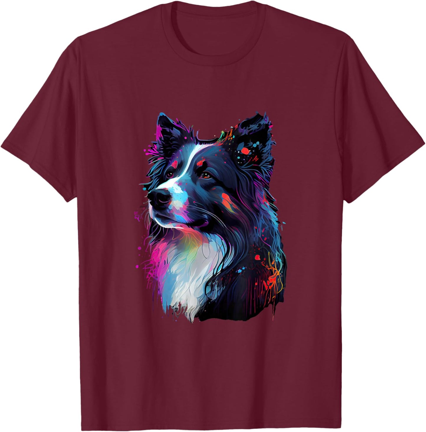 Border Collie Lovers Colorful Pop Art Border Collie T-Shirt - T-Shirt | Maroon
