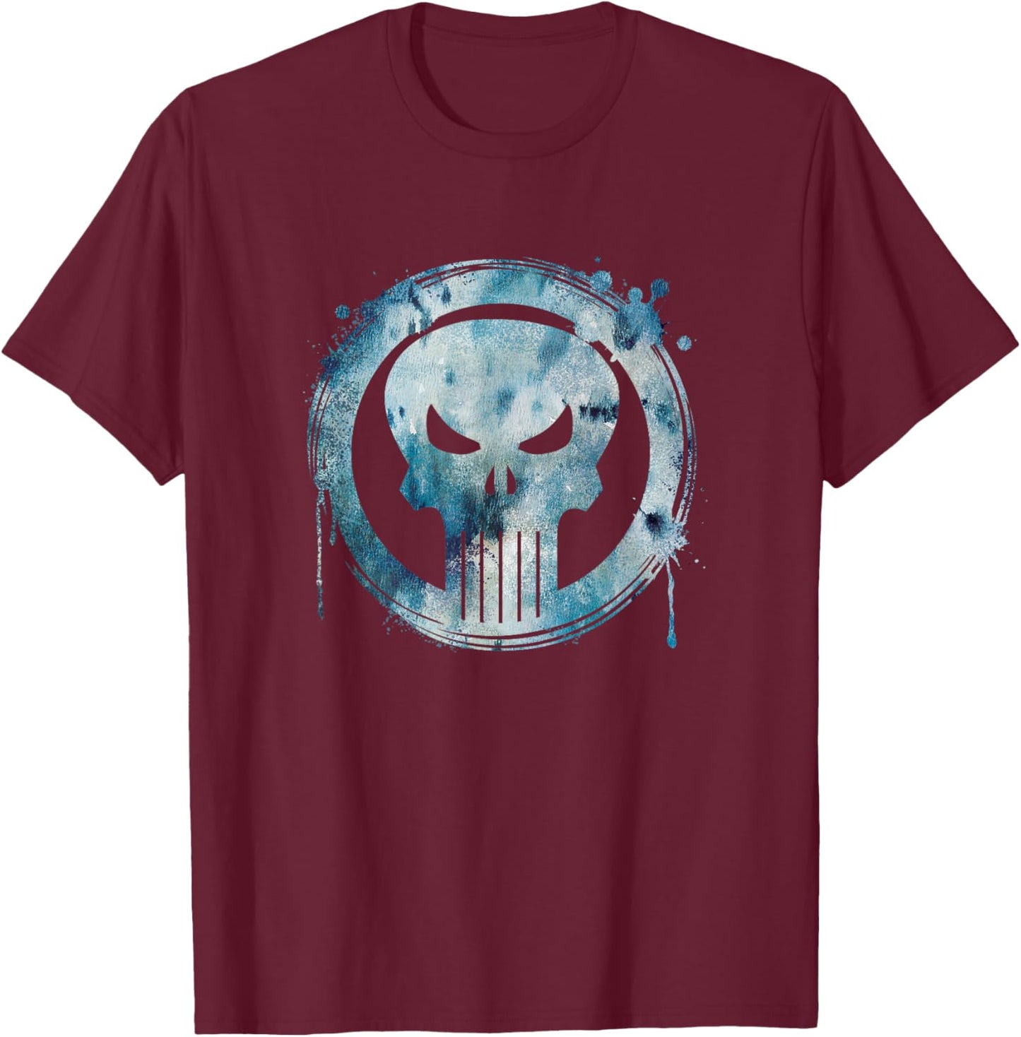 Marvel Punisher Paint Drip Skull Vintage Circle Logo T-Shirt - T-Shirt | Maroon