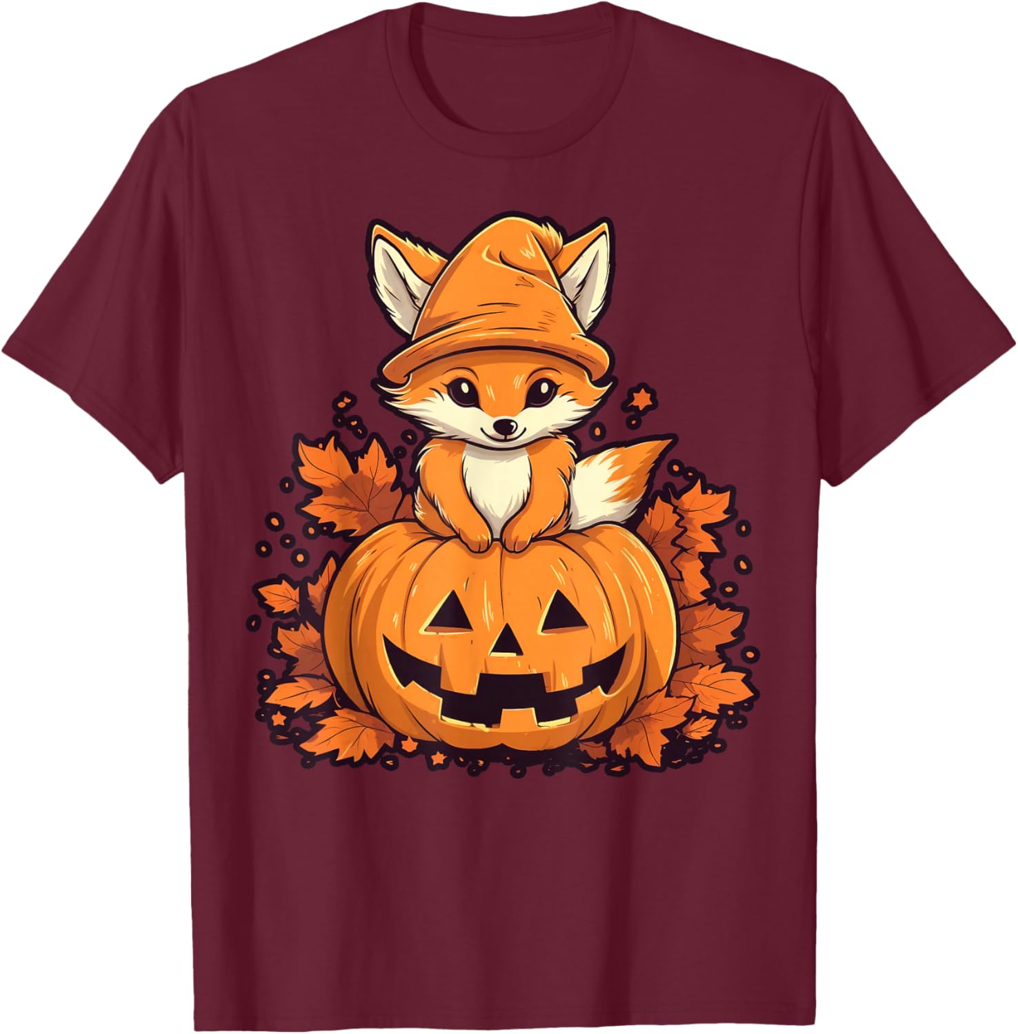 Pumpkin Fox costume on Fox Halloween T-Shirt - T-Shirt | Maroon
