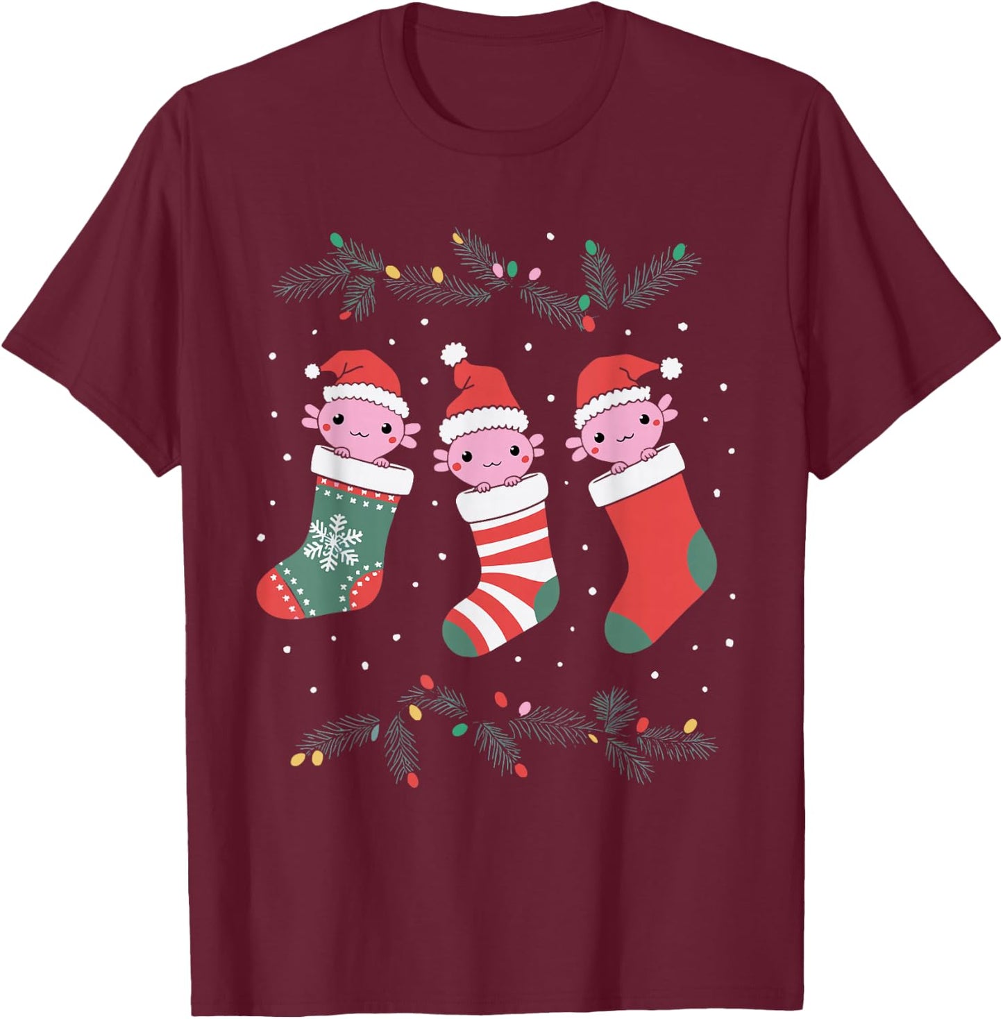 Adults -Kids Axolotl Christmas Black Small T-Shirt - T-Shirt | Maroon