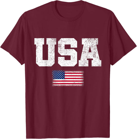 USA Men Women Patriotic American US Flag July 4th T-Shirt - T-Shirt | Maroon