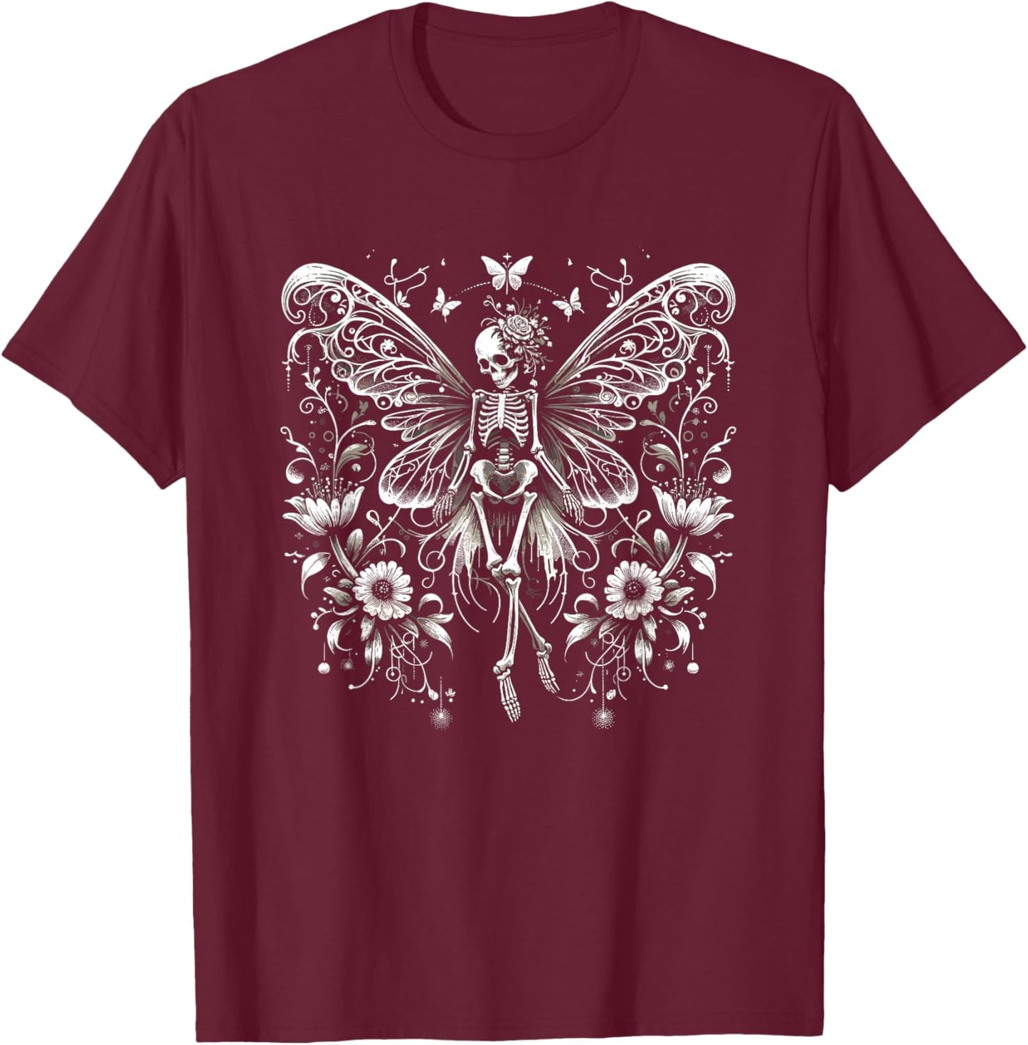 Fairy Grunge Fairycore Aesthetic Butterfly Skeleton Gothic T-Shirt - T-Shirt | Maroon