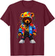 Hip-Hop Teddy-Bear Colorful Teddybear with Graphic T-Shirt - T-Shirt | Maroon