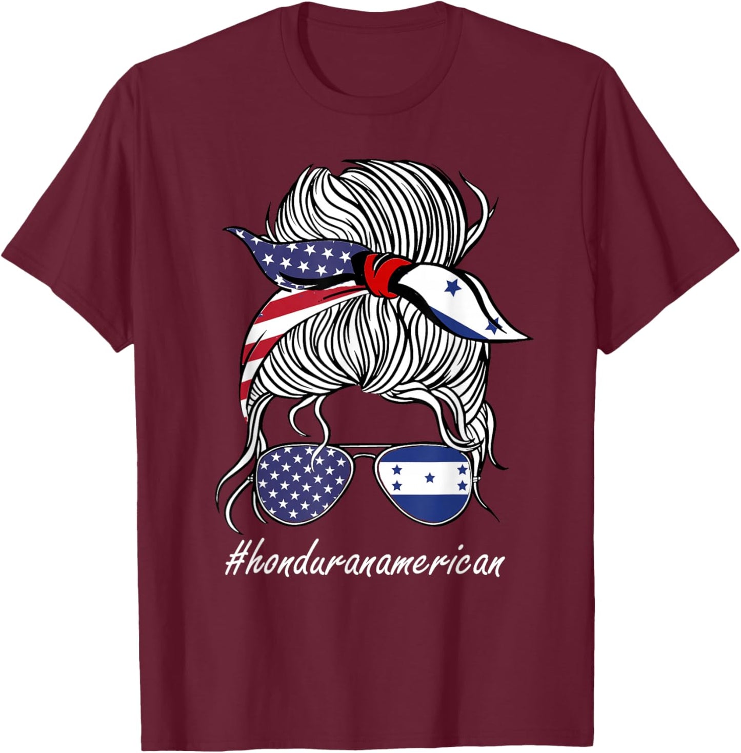 Honduras Heritage American Grown Women Girl Honduras Flag T-Shirt - T-Shirt | Maroon
