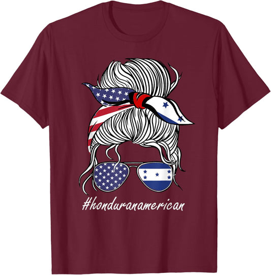 Honduras Heritage American Grown Women Girl Honduras Flag T-Shirt - T-Shirt | Maroon