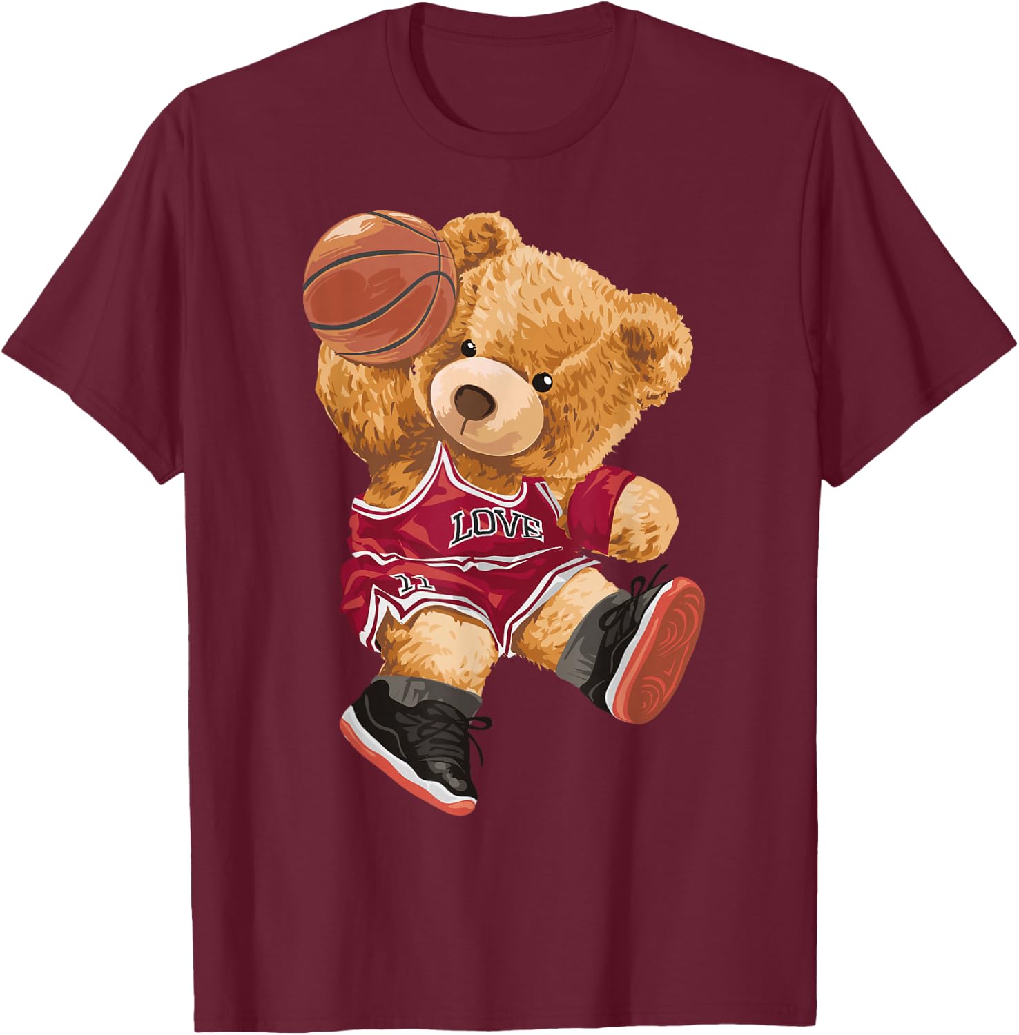 Cute Teddy Bear Playing Basketball Small T-Shirt - T-Shirt | Maroon