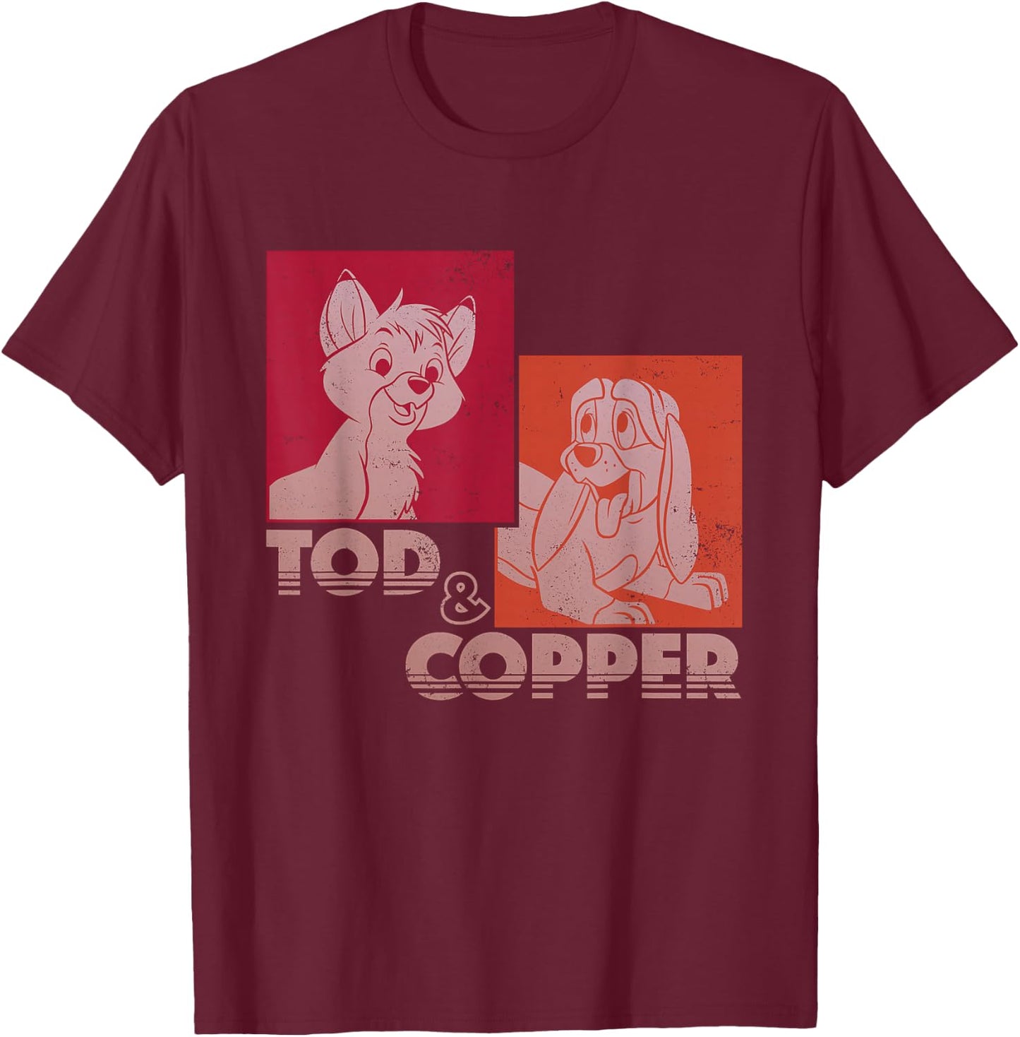Disney The Fox and The Hound Tod & Copper Retro Small T-Shirt - T-Shirt | Maroon
