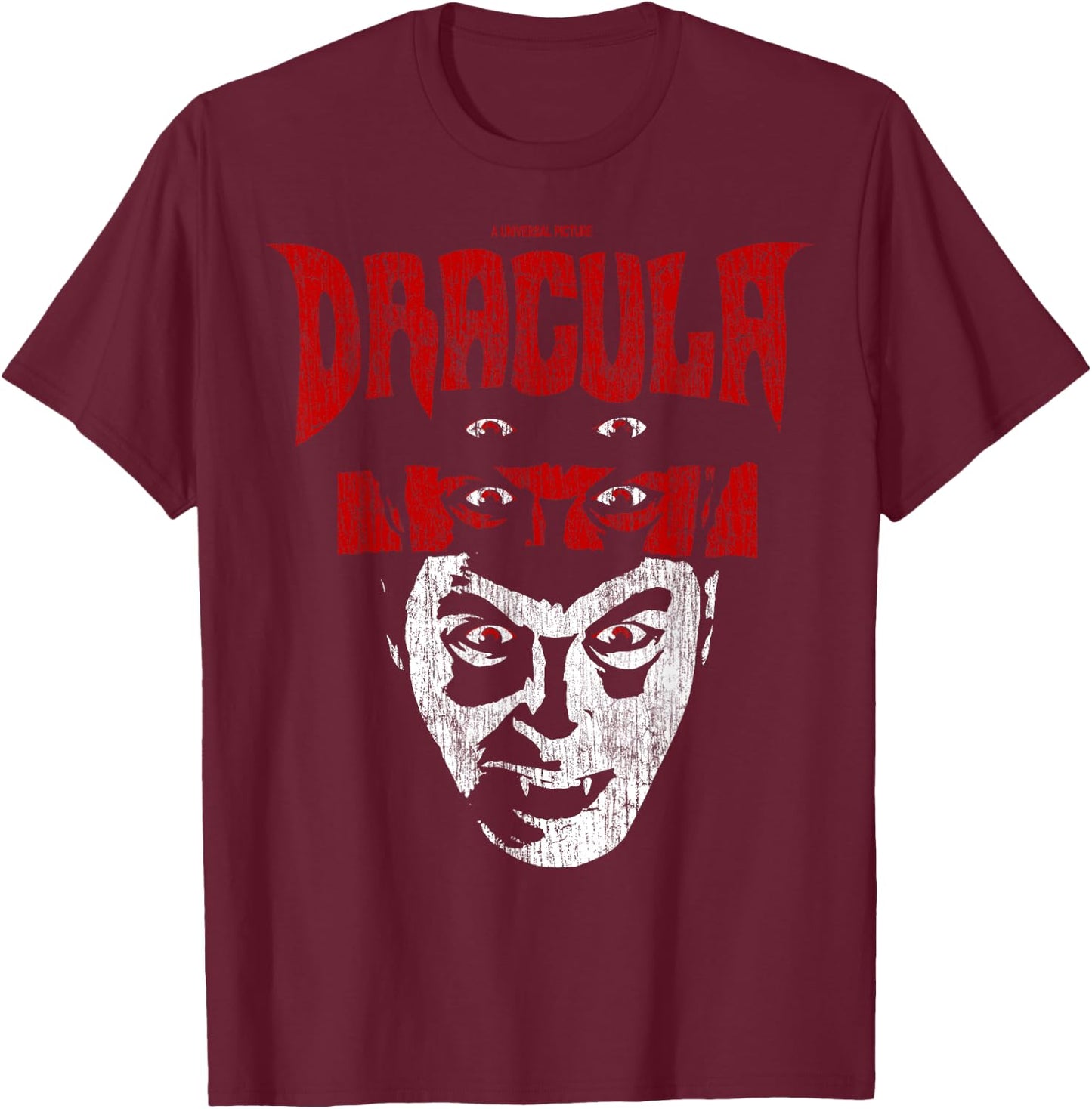Universal Monsters Distressed Dracula Portrait Logo T-Shirt - T-Shirt | Maroon