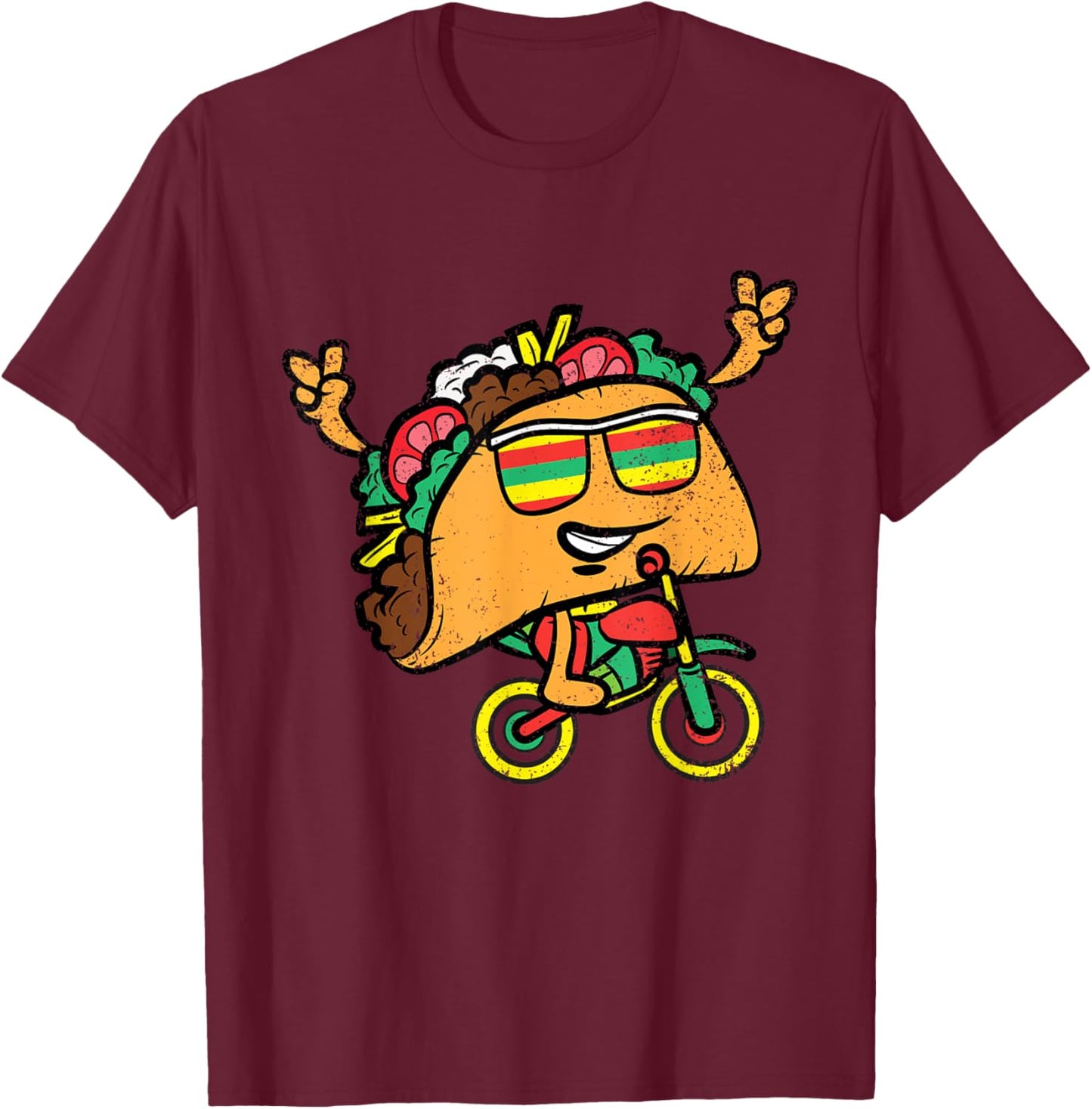 Taco Riding Bicycle Cinco De Mayo Mexican Fiesta Bike T-Shirt - T-Shirt | Maroon