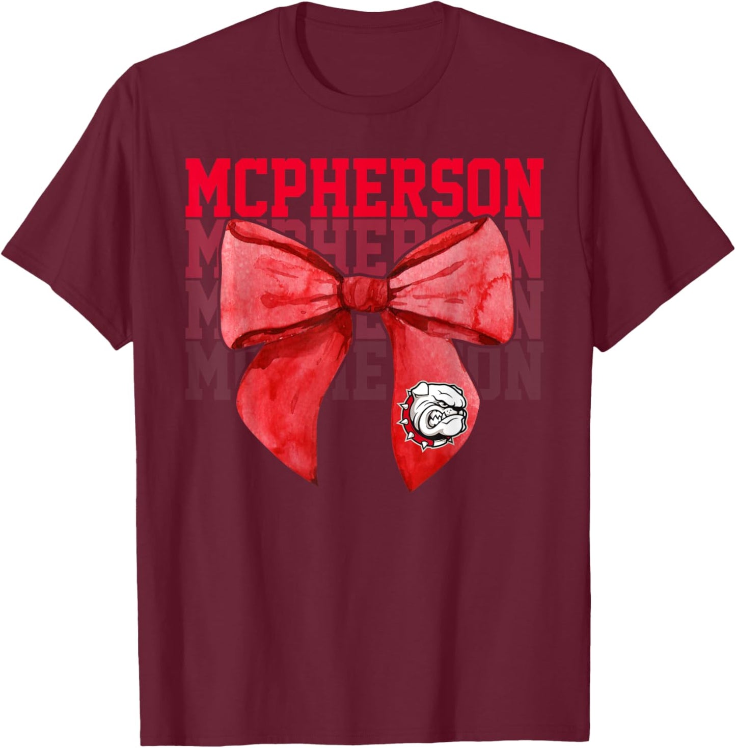McPherson College Bow Vintage Athletics Girls Women T-Shirt - T-Shirt | Maroon