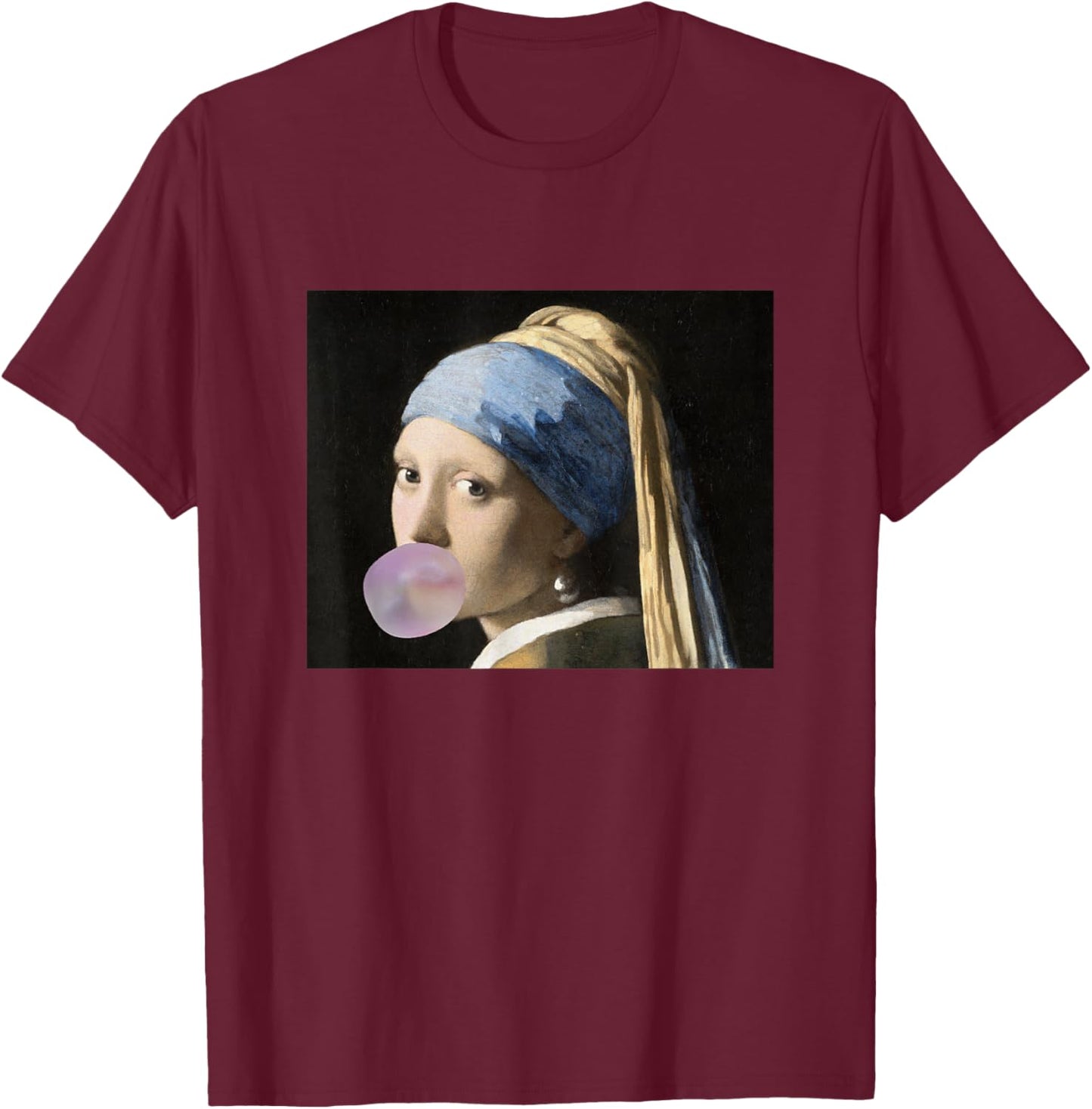 Fine Arts Vermeer Mädchen mit Kaugummi für eine Kunsthacke T-Shirt - T-Shirt | Maroon