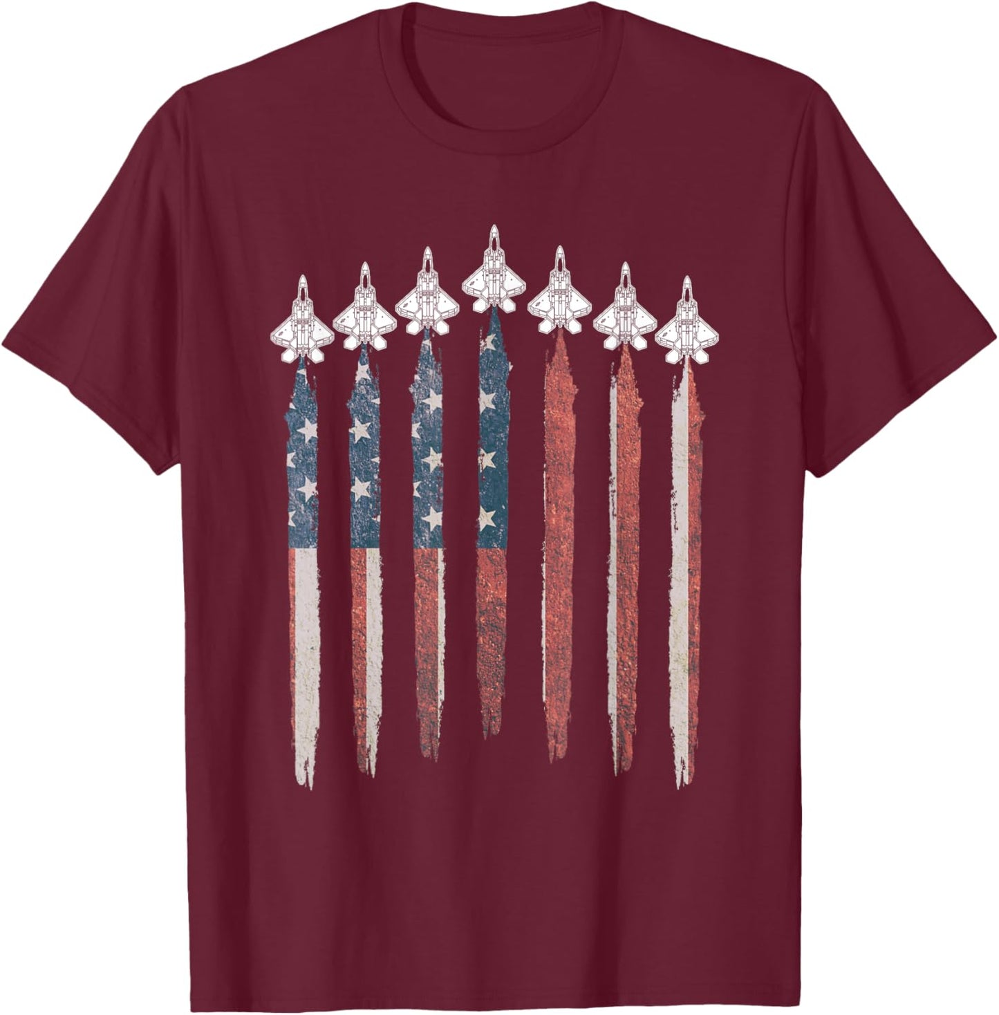 THE SALTY VETERAN F22 Raptor Fighter Jet USA Flag Airplane F-22 4th Of July Men's Black T-Shirt - T-Shirt | Maroon