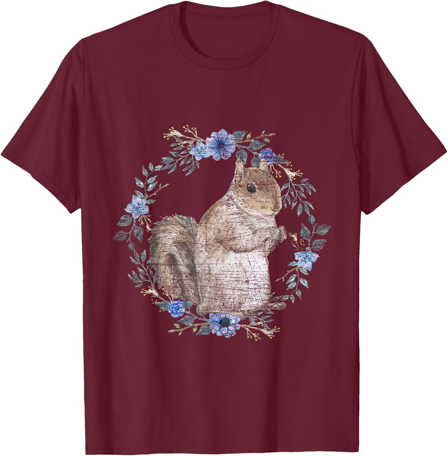 Flower Circle Animal Squirrel T-Shirt - T-Shirt | Maroon