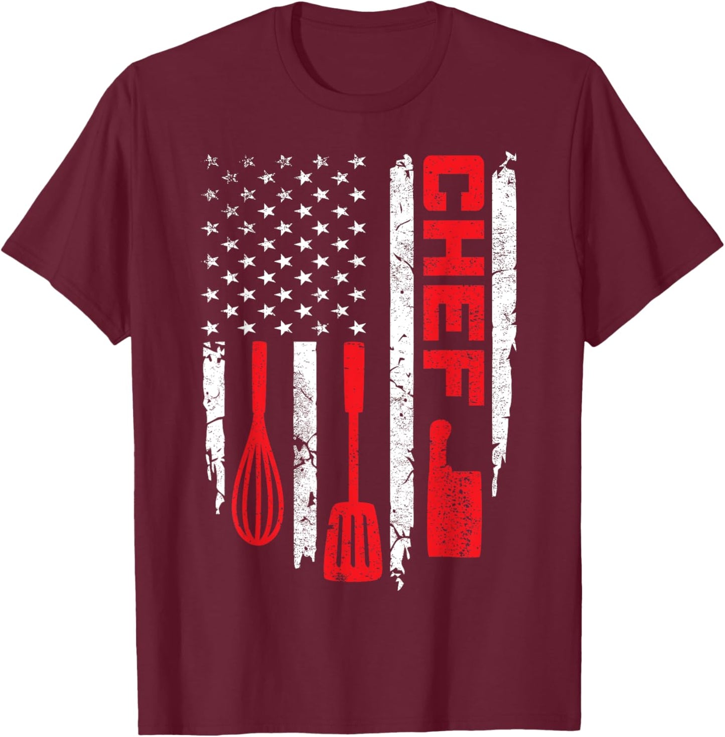 Funny Chef Cooking Vintage American Flag 4th of July T-Shirt - T-Shirt | Maroon