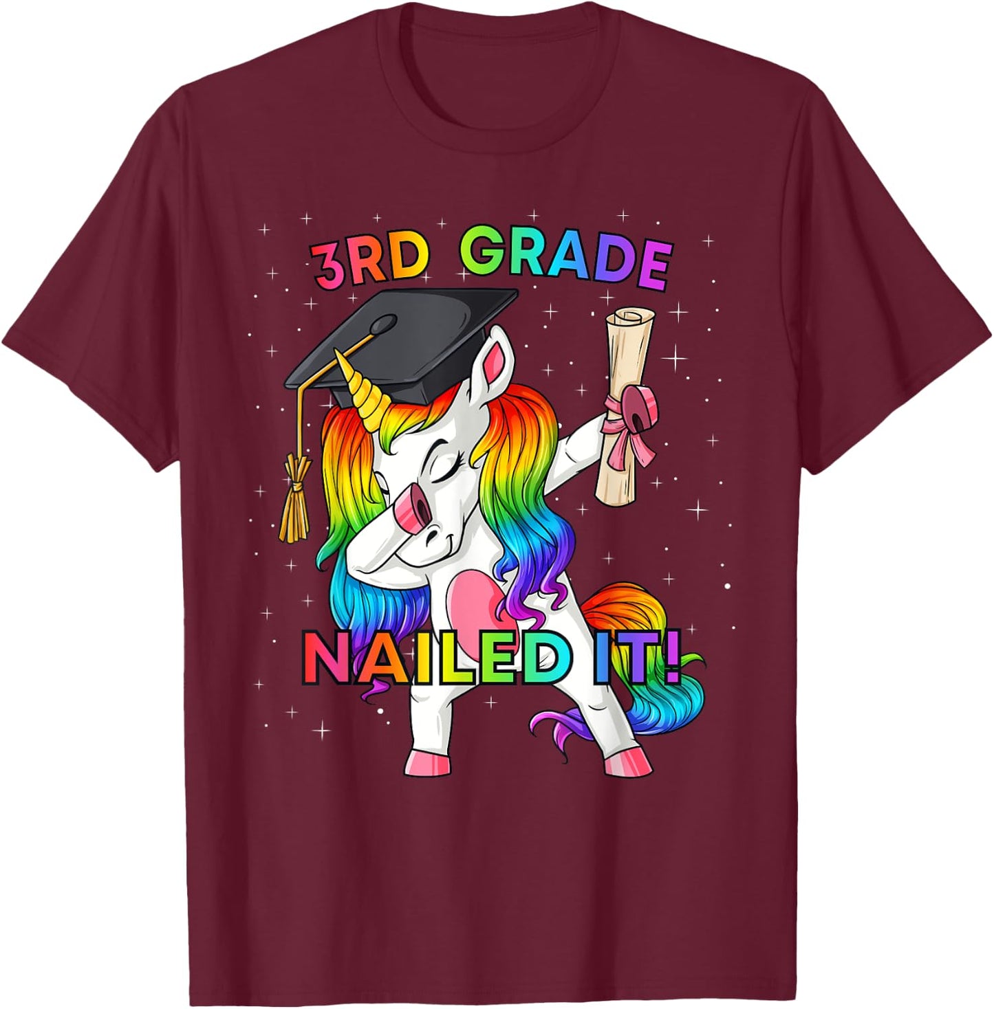 Dabbing Unicorn 3rd Grade Nailed It Graduation Girls Kids T-Shirt - T-Shirt | Maroon