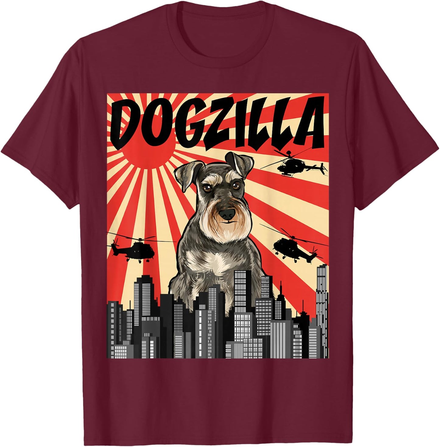 Funny Retro Japanese Dogzilla Miniature Schnauzer T-Shirt - T-Shirt | Maroon