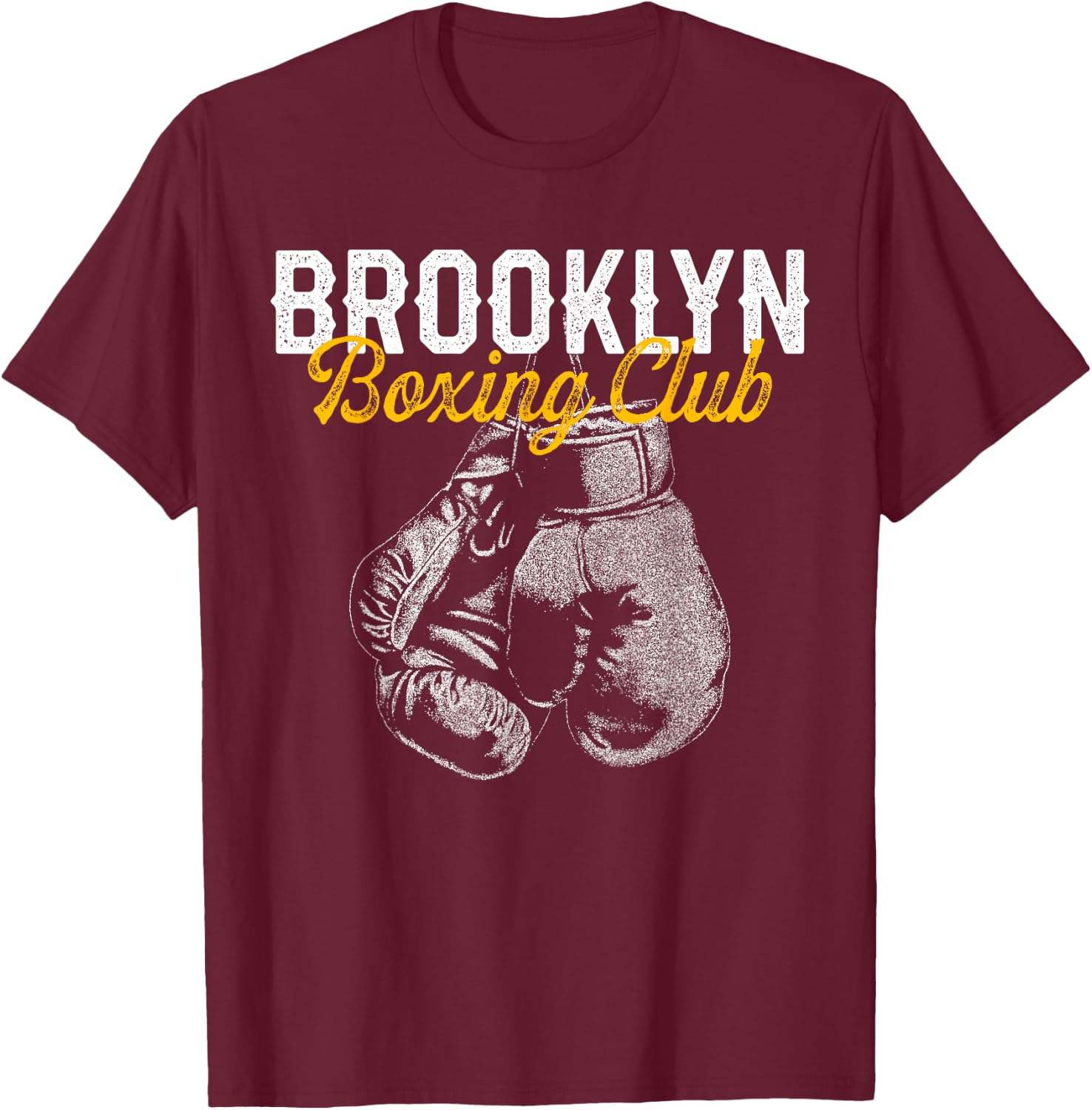 Boxer Distressed Retro Brooklyn Boxing Club Vintage T-Shirt - T-Shirt | Maroon