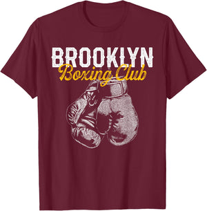 Boxer Distressed Retro Brooklyn Boxing Club Vintage T-Shirt - T-Shirt | Maroon