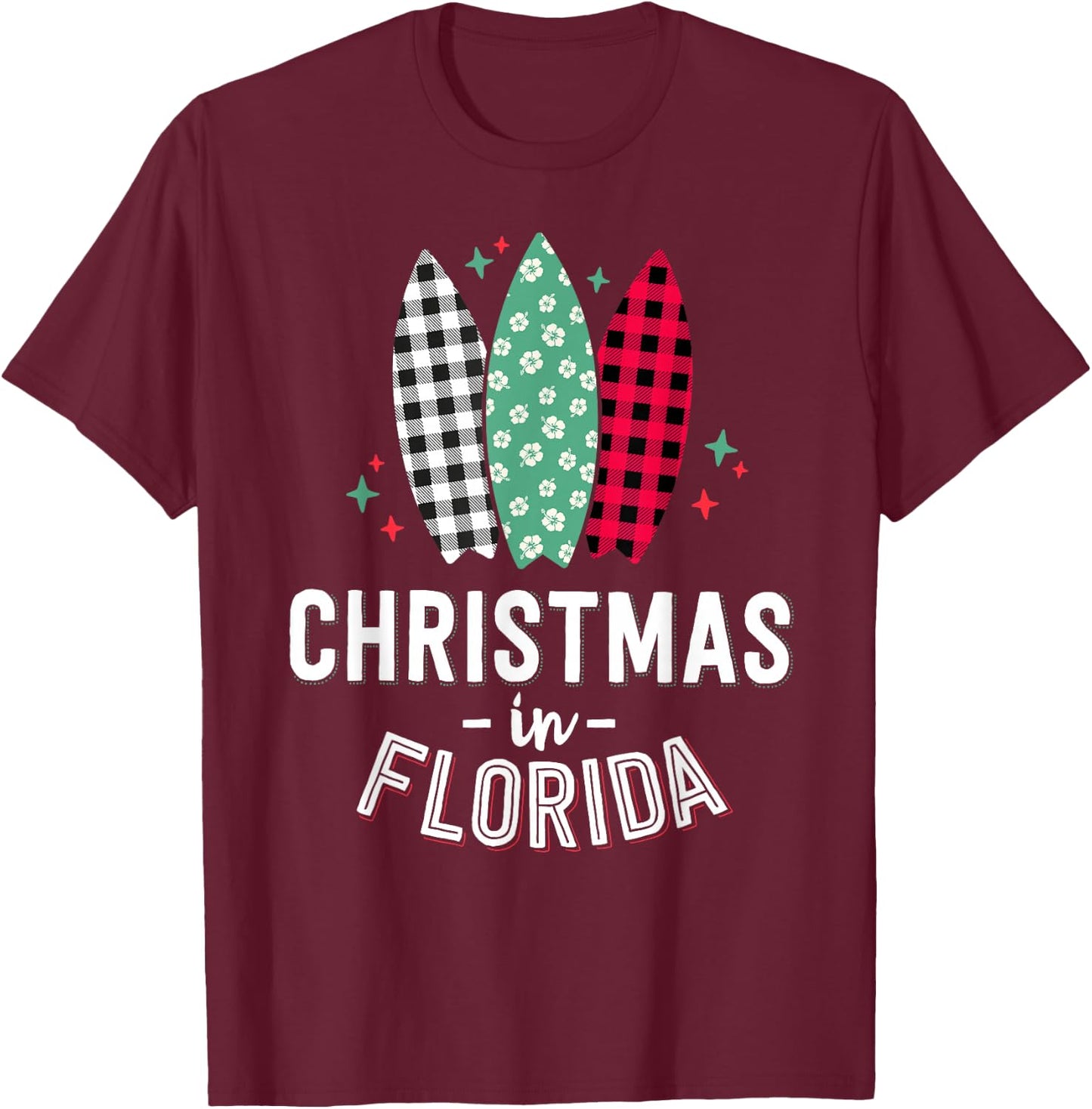 Christmas in Florida Family Vacation Tropical Beach Xmas Women Kids T-Shirt - T-Shirt | Maroon