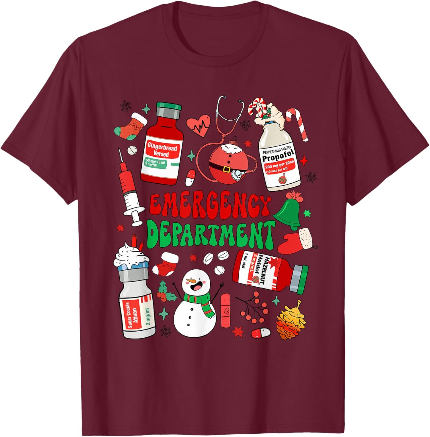 Christmas Emergency Room ER RN Nurse Department Healthcare T-Shirt - T-Shirt | Maroon