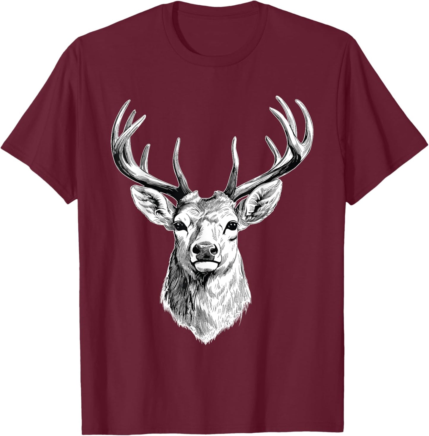 Artistic Deer Drawing - Antler Nature Animal Forest Lover T-Shirt - T-Shirt | Maroon