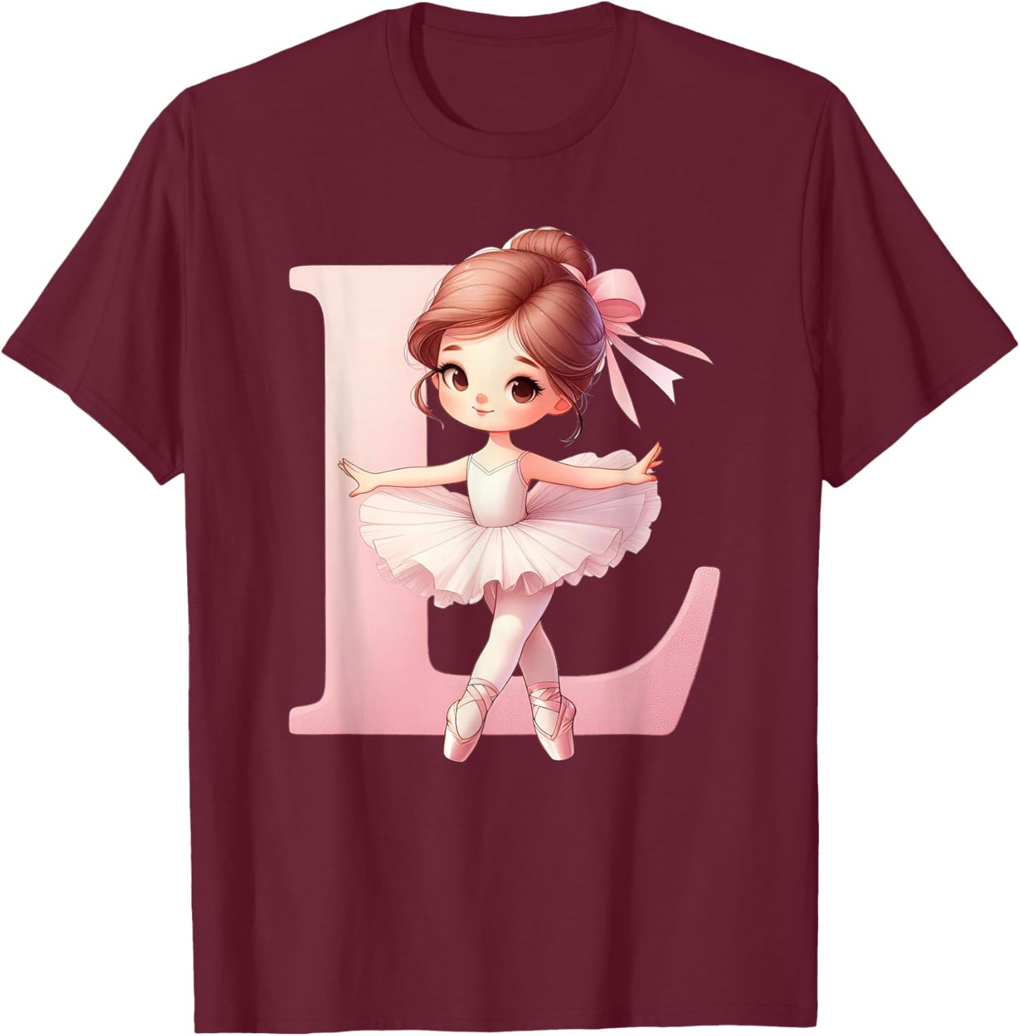 Ballerina Girl Dancing Name First Letter L Girly Tutu Ballet T-Shirt - T-Shirt | Maroon