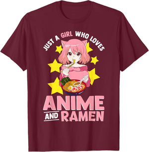 Just A Girl Who Loves Anime and Ramen Bowl Japanese Noodles,Short Sleeve T-Shirt - T-Shirt | Maroon