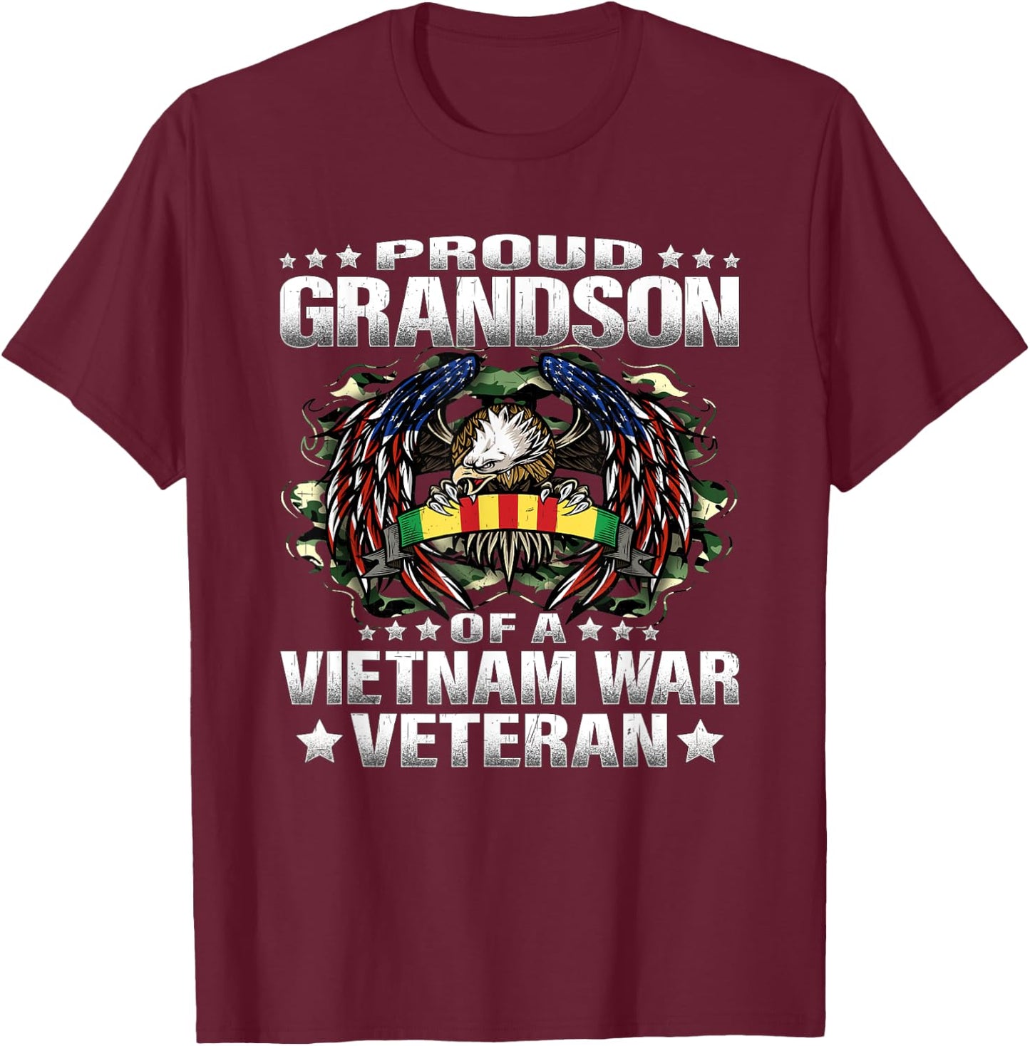 Proud Grandson Of A Vietnam Veteran Military Vets Family T-Shirt - T-Shirt | Maroon