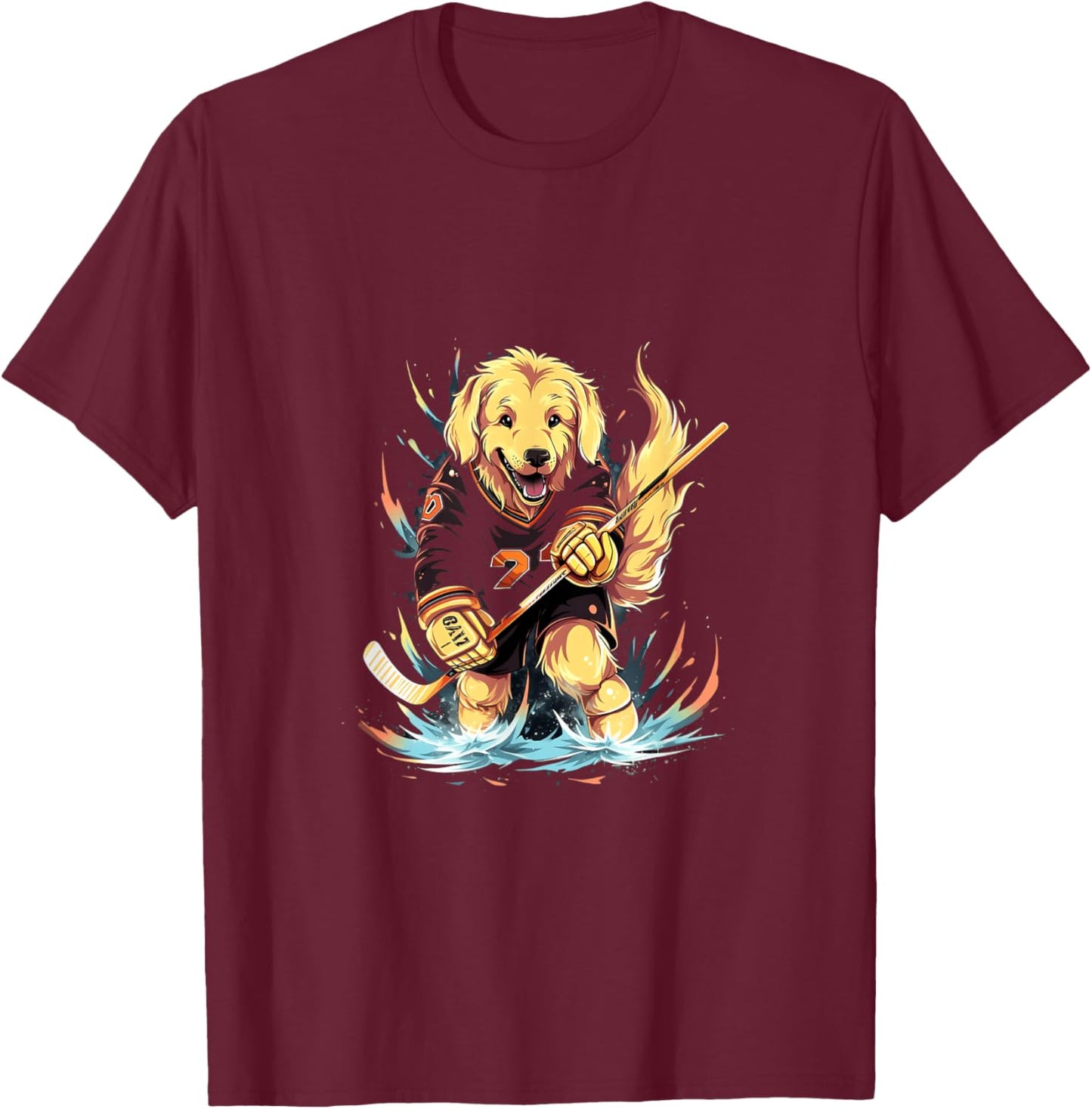 Hockey Golden Retriever ice hockey player Hockey stick T-Shirt - T-Shirt | Maroon