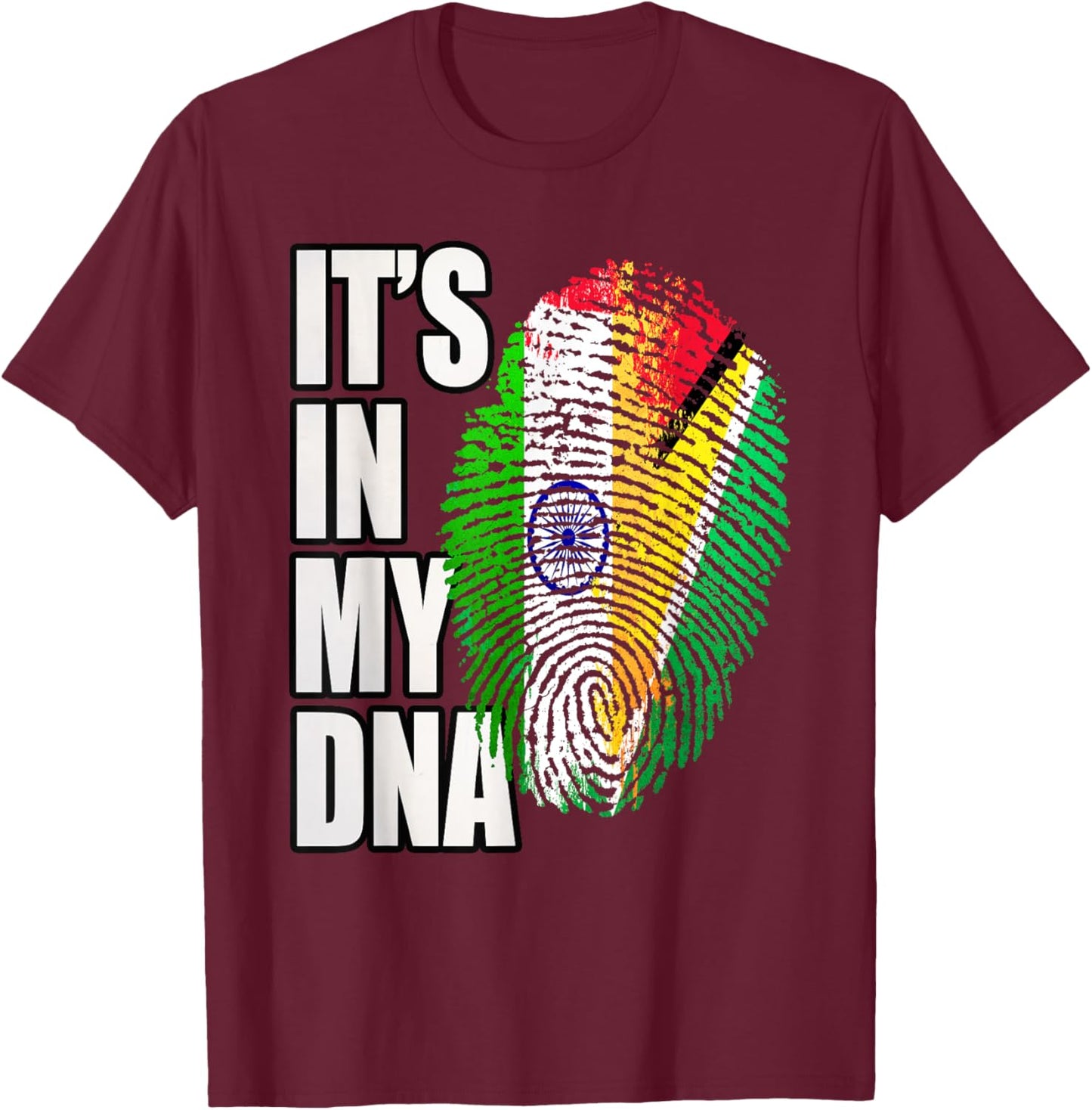 Guyanese and Indian DNA Heritage Flag T-Shirt - T-Shirt | Maroon