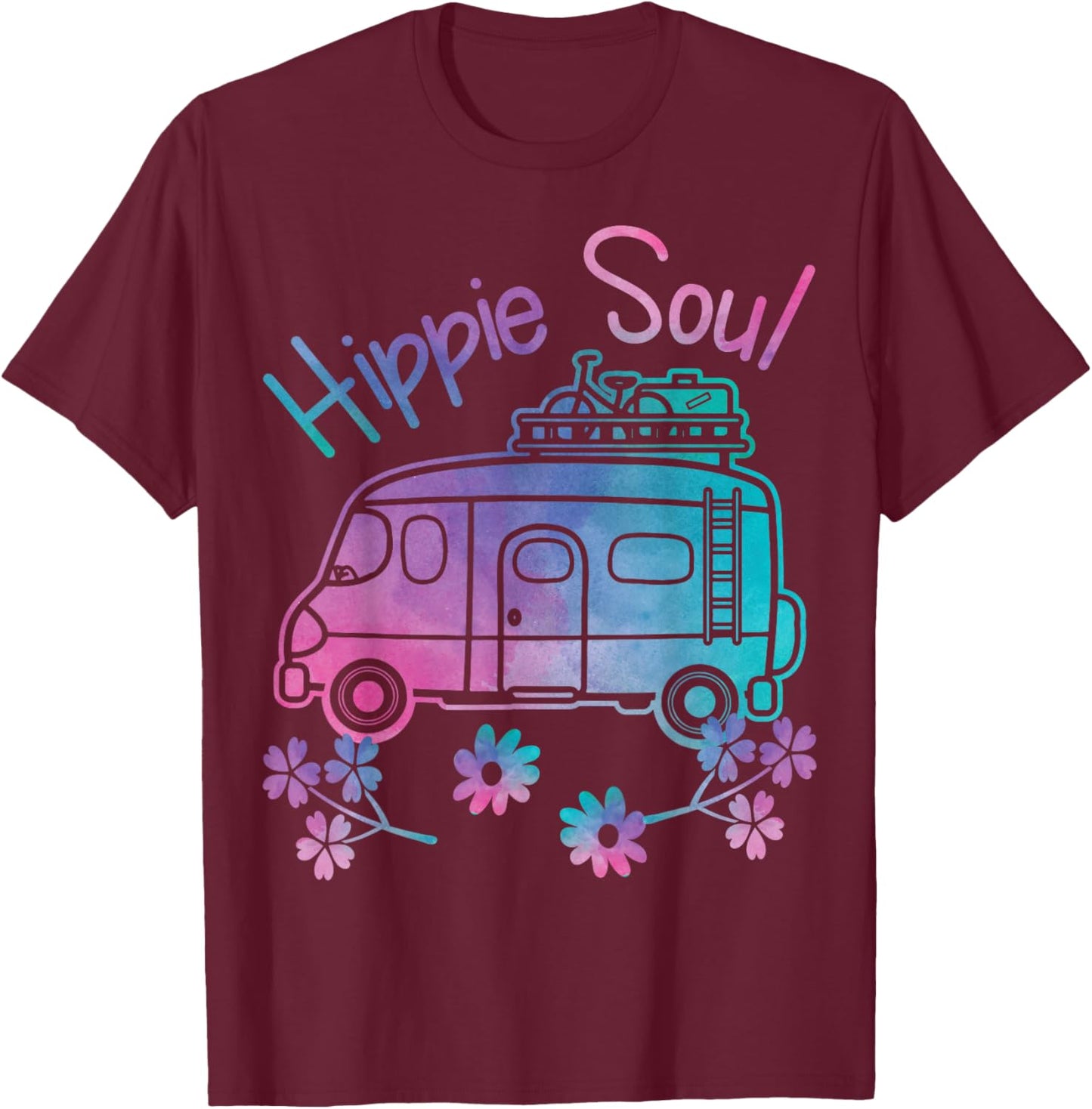 Hippie Soul Funny Camping Tie Dye Traveler Retro Van Gift T-Shirt - T-Shirt | Maroon