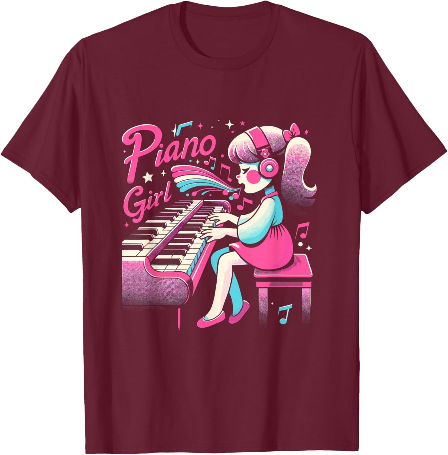 Piano Girl Girl Musician Pianist Music Sheet Music Piano T-Shirt - T-Shirt | Maroon
