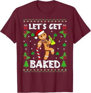 Let's Get Baked Gingerbread Man Weed Funny Christmas Cookie T-Shirt - T-Shirt | Maroon