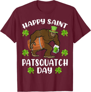 Happy Saint Patsquatch Day Funny St. Patrick's Day Bigfoot T-Shirt - T-Shirt | Maroon