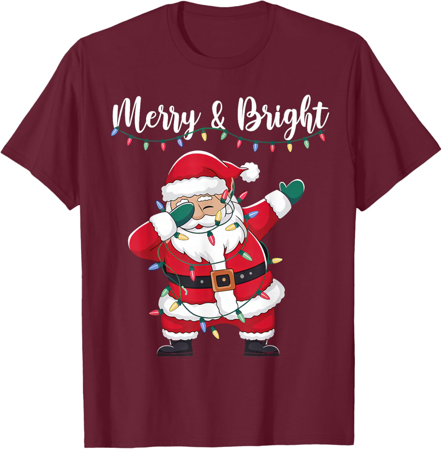 Merry & Bright Funny Dabbing Santa Christmas Men Women Kids T-Shirt - T-Shirt | Maroon