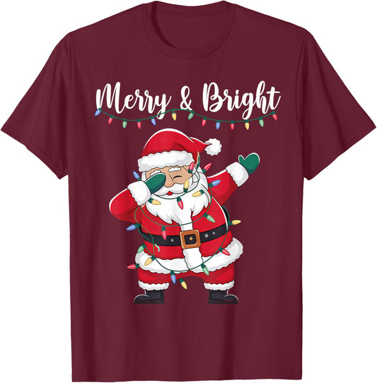 Merry & Bright Funny Dabbing Santa Christmas Men Women Kids T-Shirt - T-Shirt | Maroon