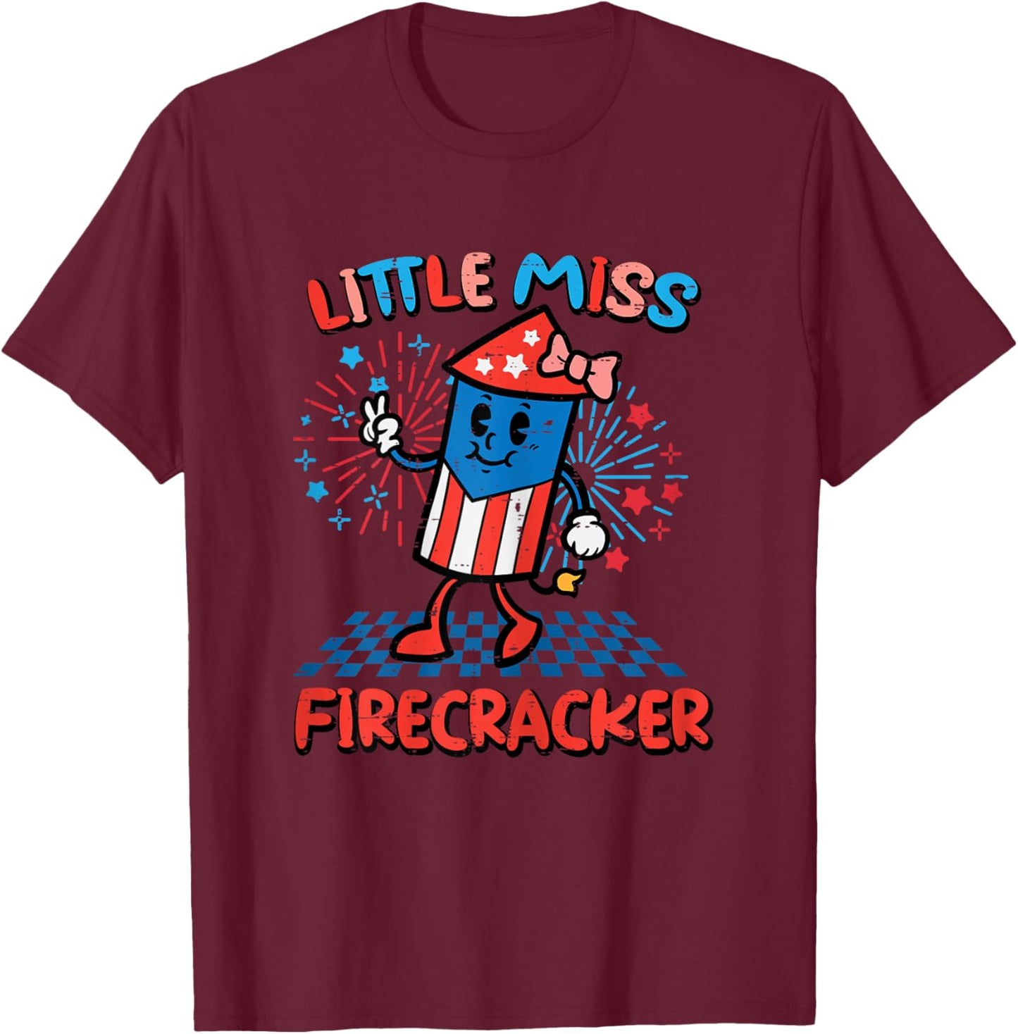 4th July Little Miss Firecracker Patriot Toddler Girls Kids T-Shirt - T-Shirt | Maroon