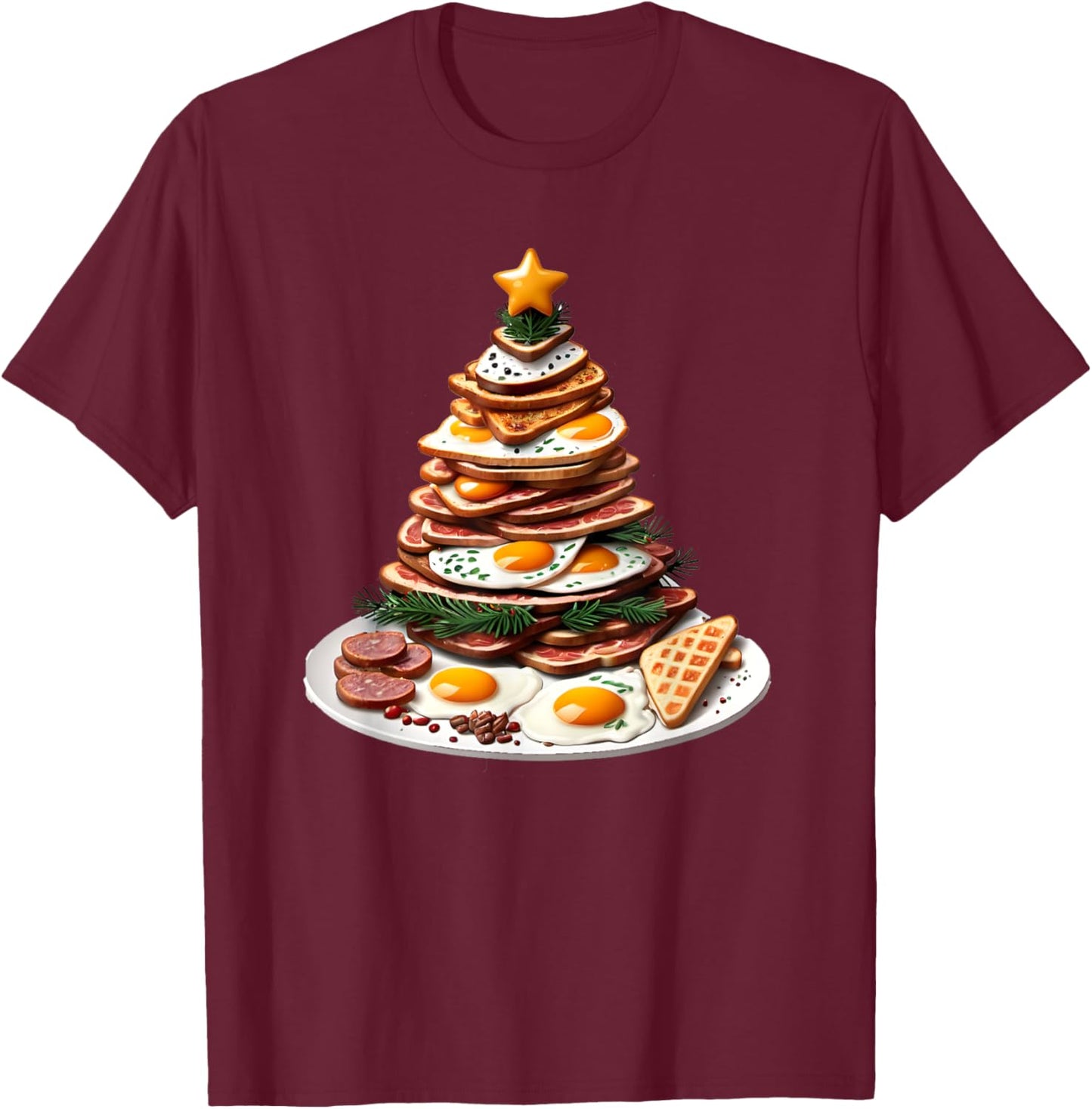 Traditional English Breakfast Christmas Tree T-Shirt - T-Shirt | Maroon