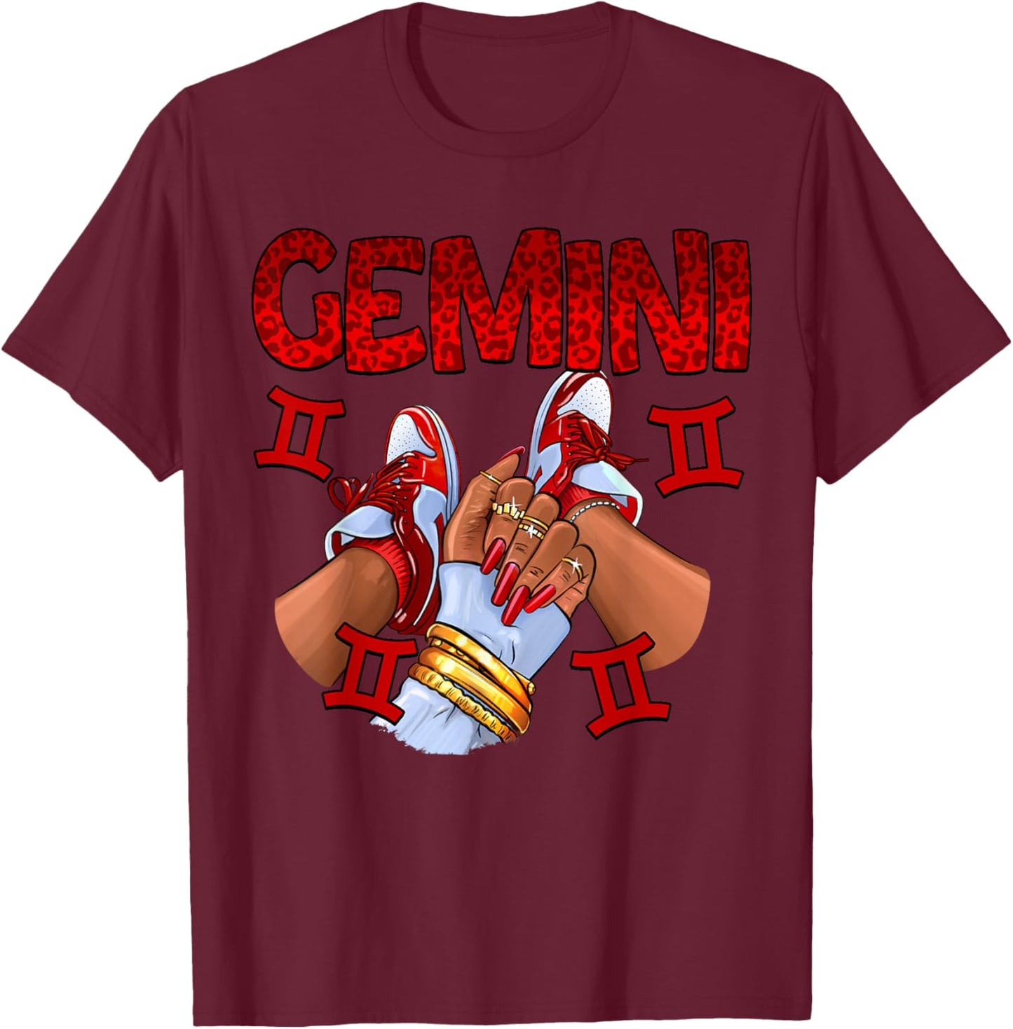 Gemini Queen Birthday Women Sneakers Zodiac Sign Bday T-Shirt - T-Shirt | Maroon