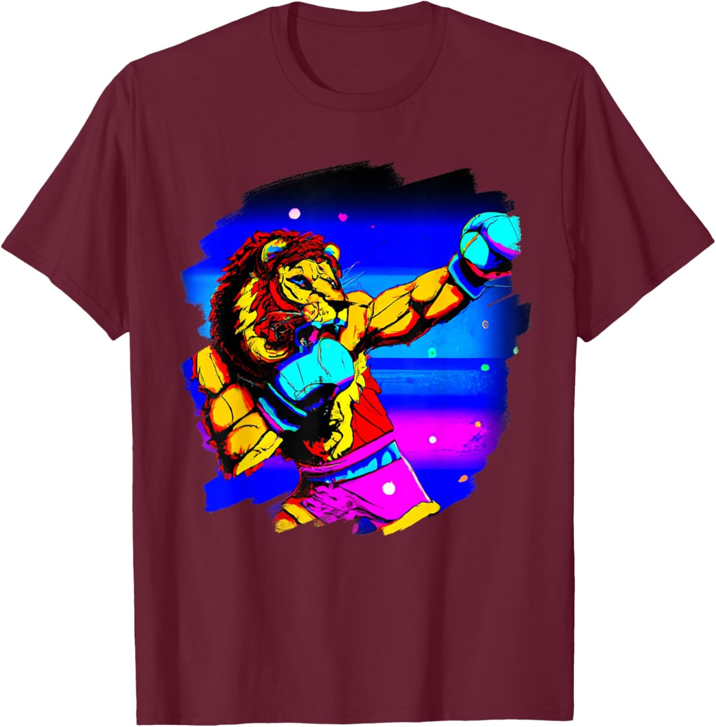 Lion Boxing Cool Funny Lion Boxing Boxer T-Shirt - T-Shirt | Maroon