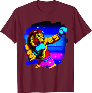 Lion Boxing Cool Funny Lion Boxing Boxer T-Shirt - T-Shirt | Maroon
