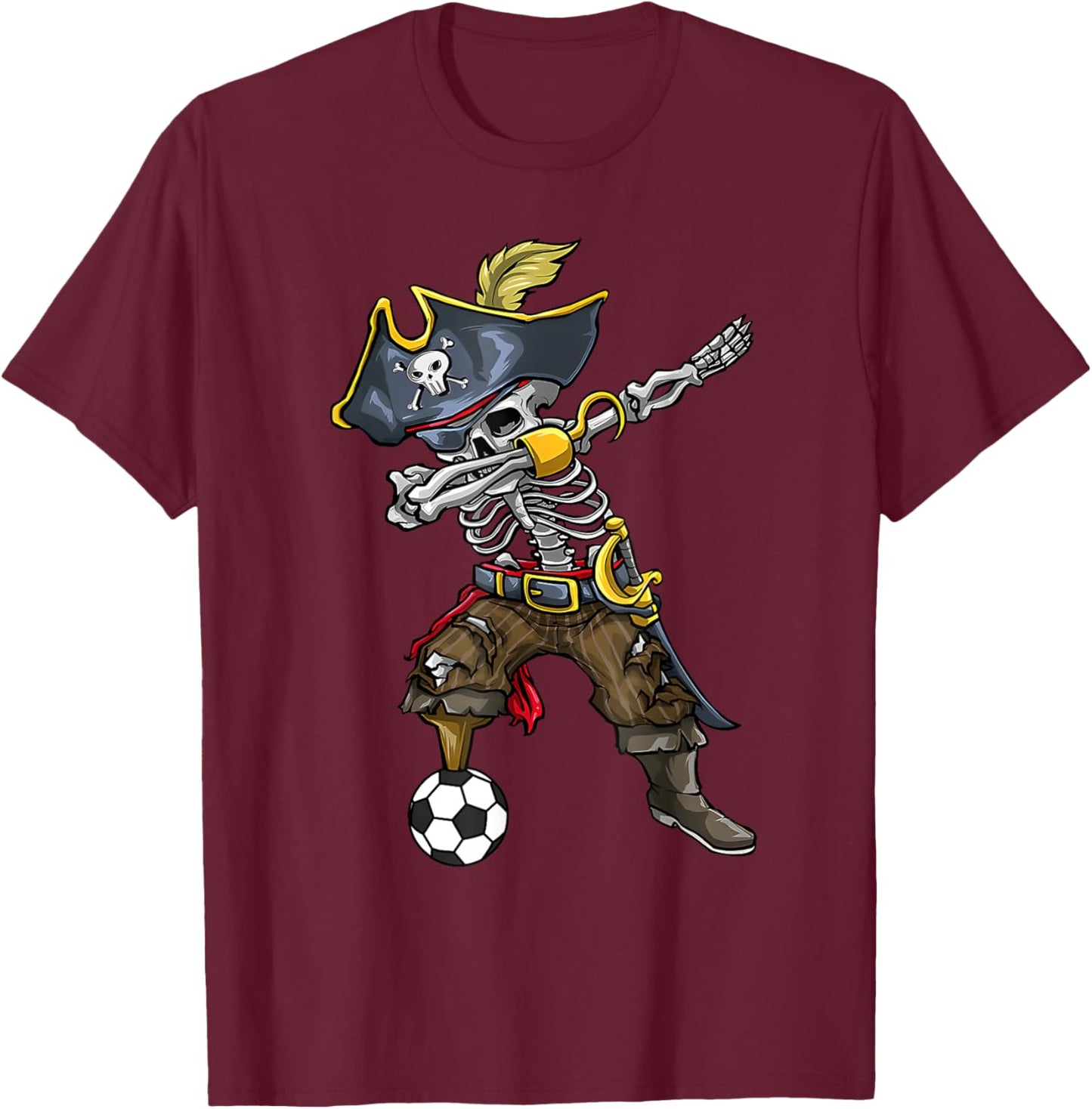 Dabbing Skeleton Pirate Soccer Lover Halloween Costume T-Shirt - T-Shirt | Maroon