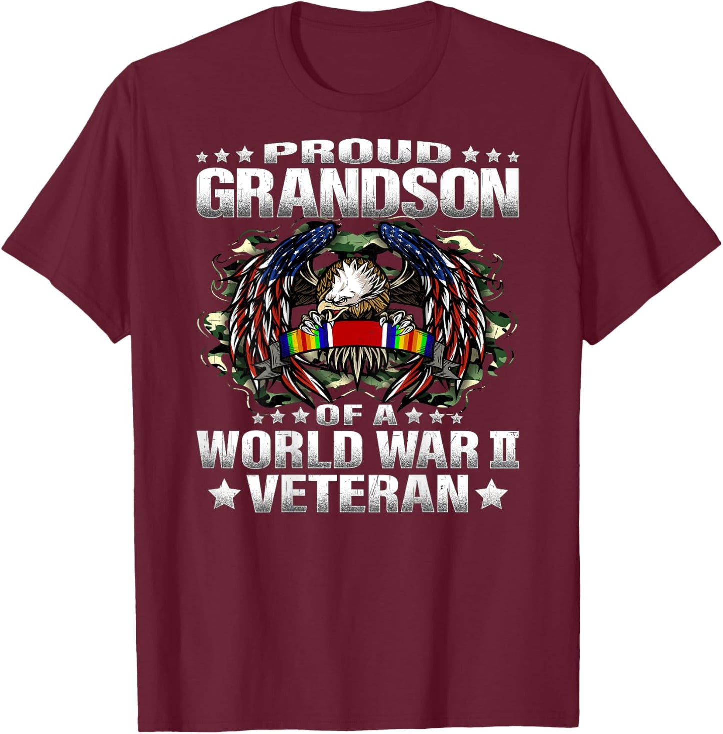 Proud Grandson Of A World War 2 Veteran Military Vets Family T-Shirt - T-Shirt | Maroon