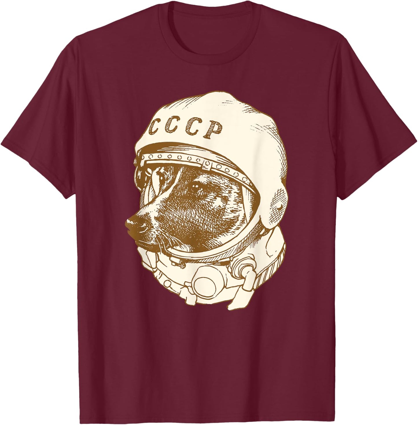 Laika Dog Sputnik Space Space Travel USSR T-Shirt - T-Shirt | Maroon