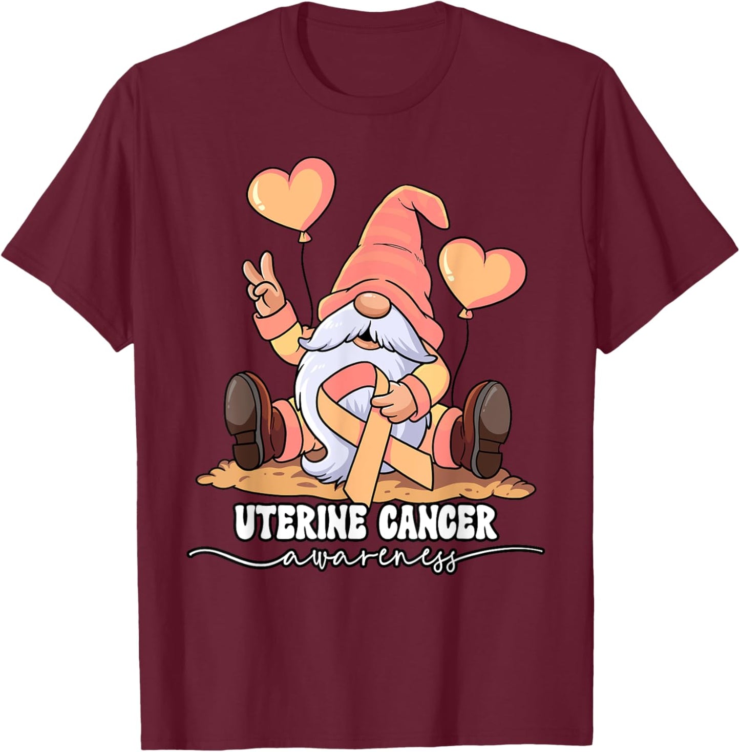 Uterine Cancer Awareness by Uterine Cancer Awareness - -Adults, Black, Small, Short Sleeve, Classic Fit T-Shirt - T-Shirt | Maroon