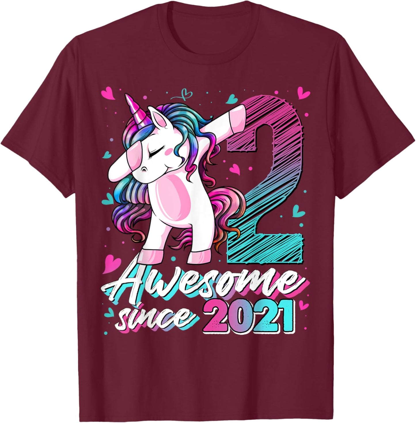 2 Years Old Dabbing Unicorn Gifts 2nd Birthday Girl Party T-Shirt - T-Shirt | Maroon