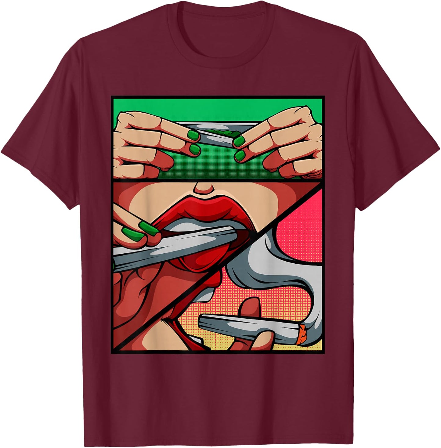 Roll It Lick It Smoke It Marijuana Weed Pot Sexy Lips T-Shirt - T-Shirt | Maroon